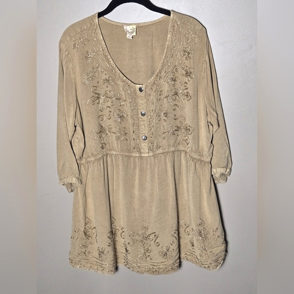 Studio West Embroidered Boho Cottagecore Chic Empire Waist Tunic, 1X - Picture 1 of 5